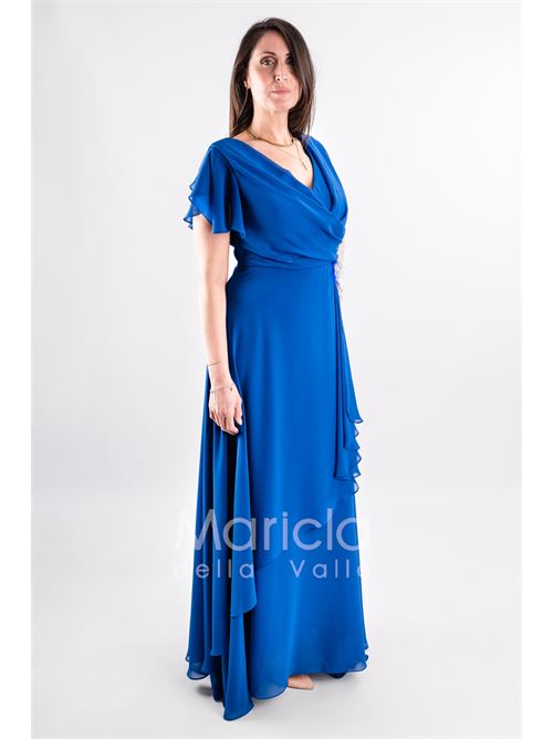 abito lungo chiffon con spilla gioiello MARICLA ELEGANCE | JC35164ROYAL